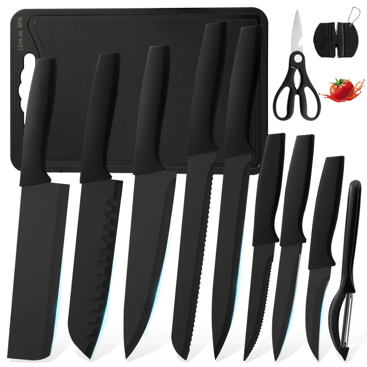 Real catalogue photo of HY-048 black multi-purpose knife set