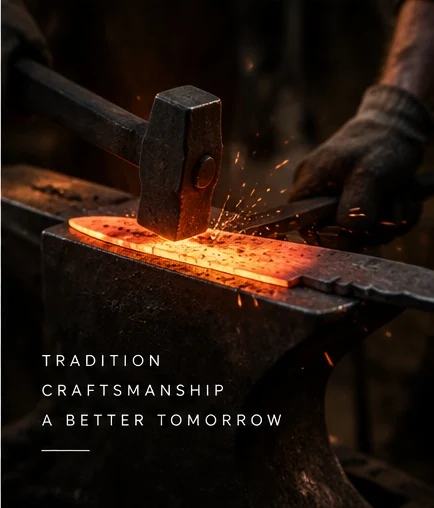Blacksmith working heated steel at an anvil